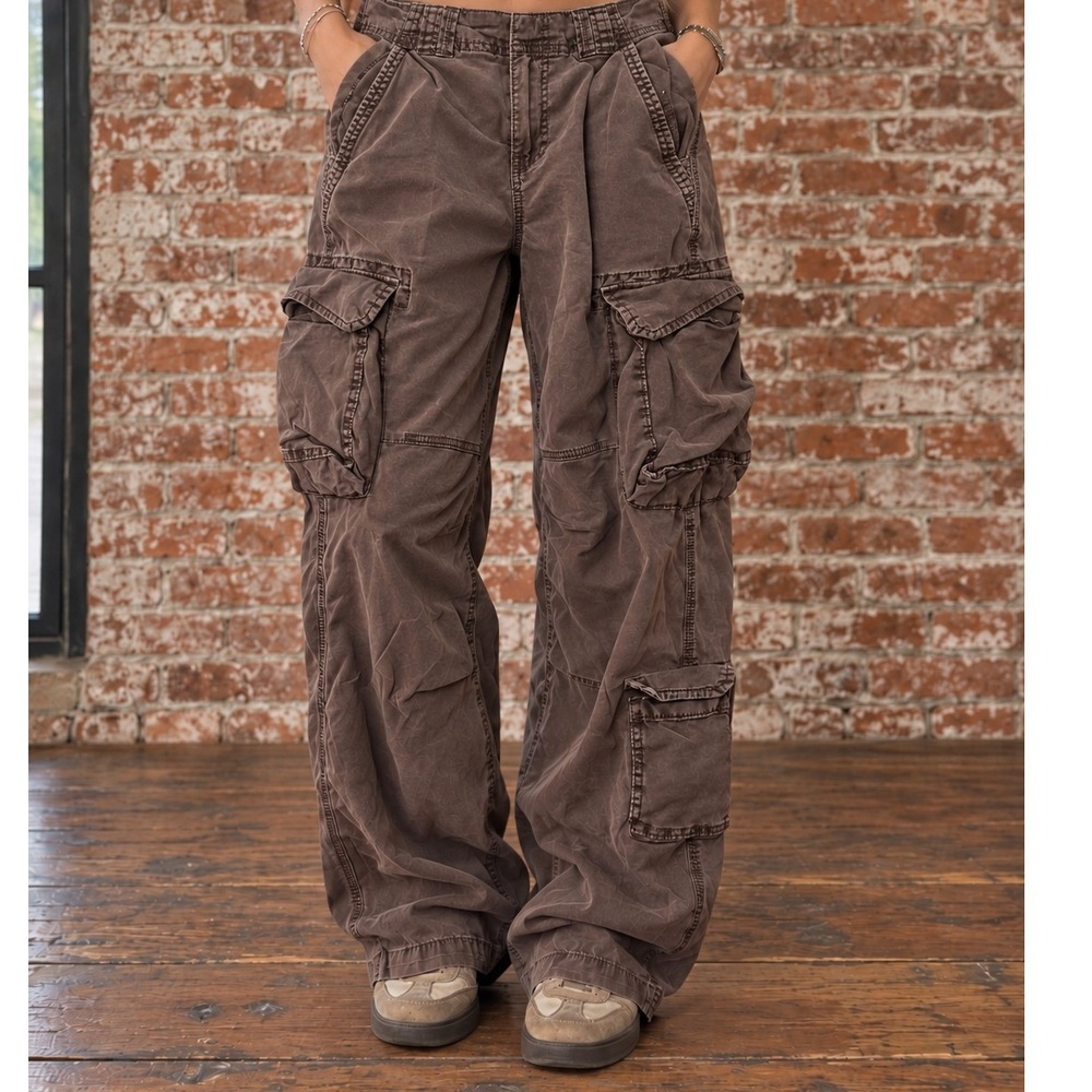 Garage Wide Leg Cargo Pants Brown Utility Trousers 5 2000s Y2K Gorpcore Grunge